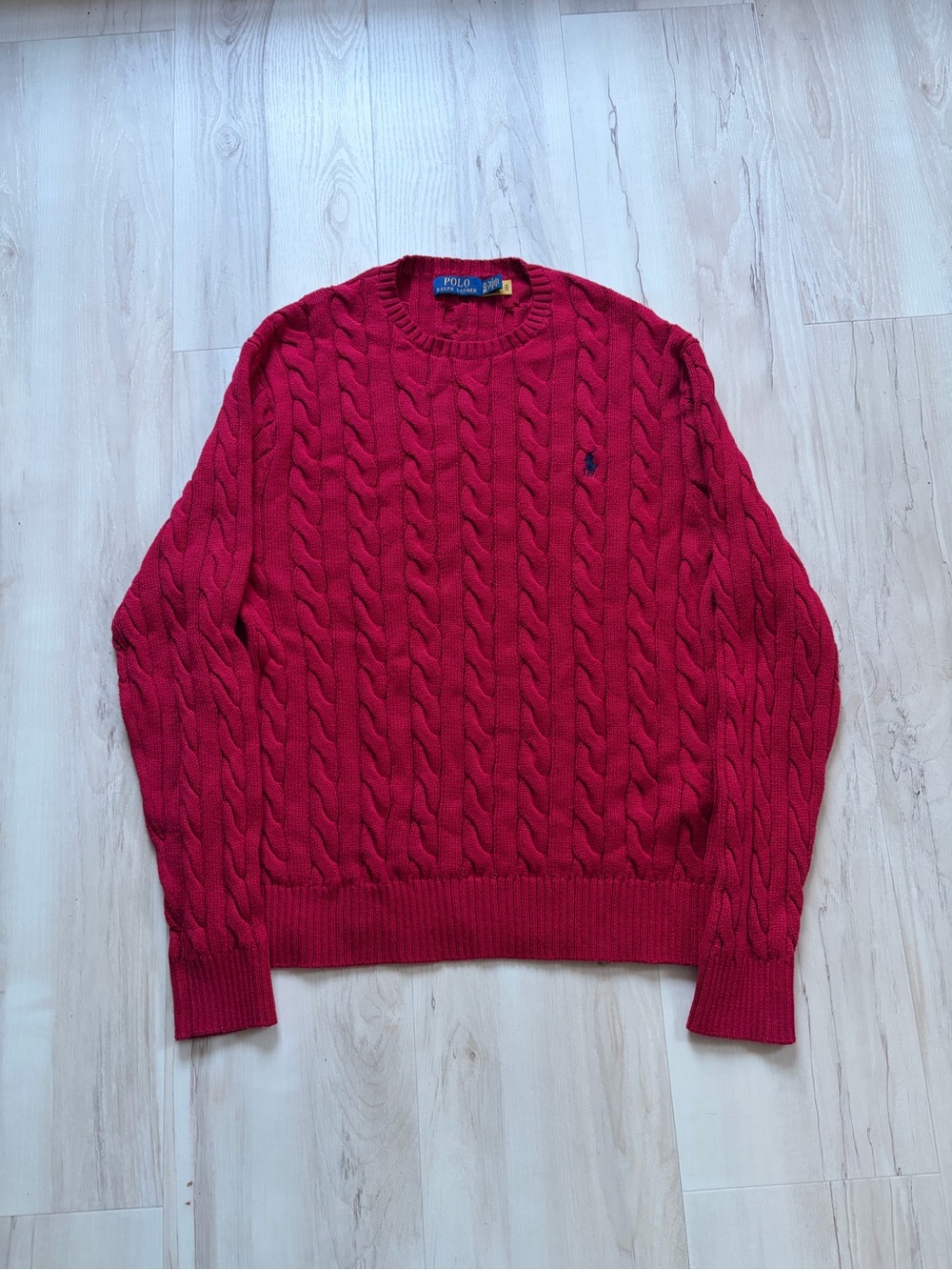 Polo by Ralph Lauren Red Cable-Knit Crewneck Sweater